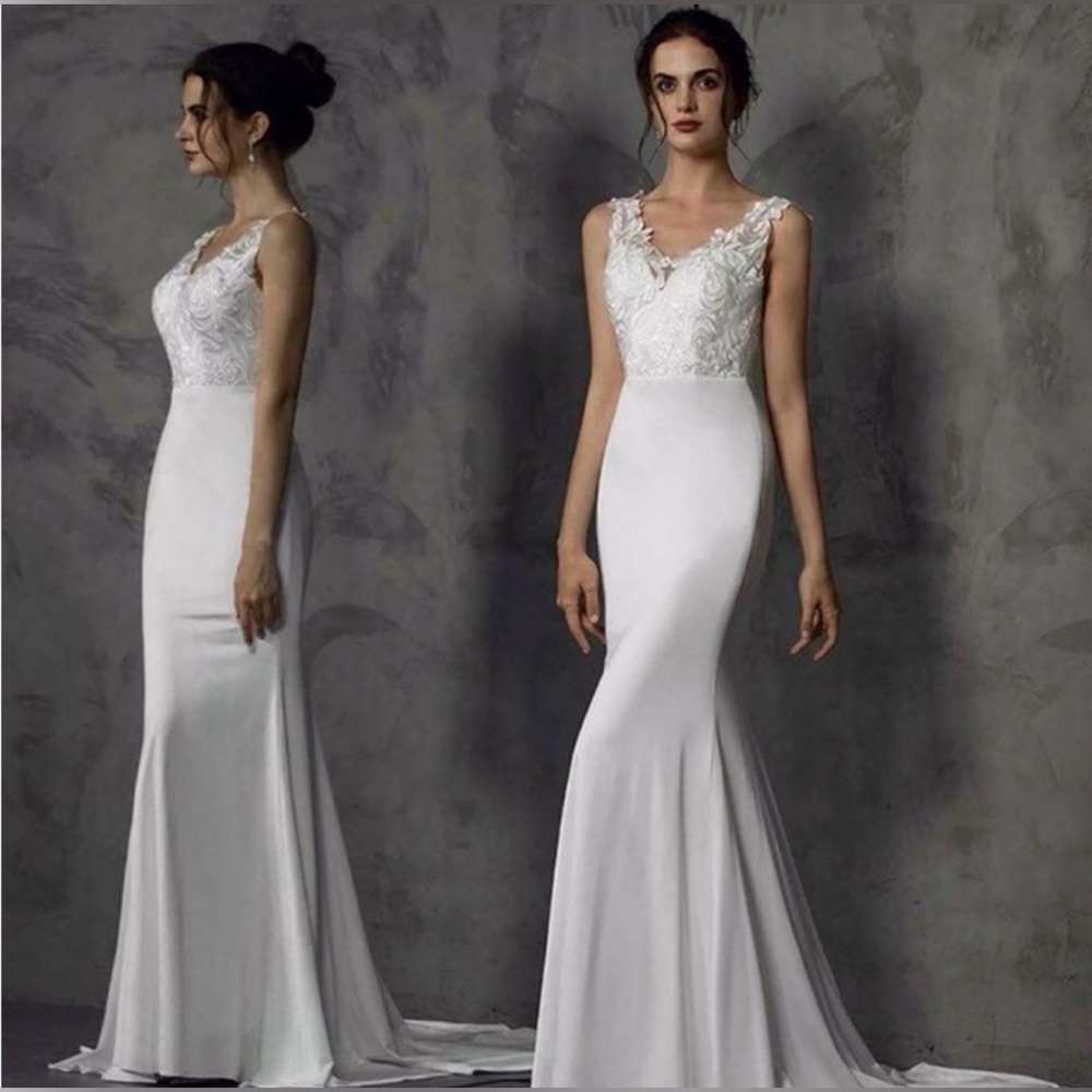 Lace Bodice Ivory Mermaid Wedding Dress by